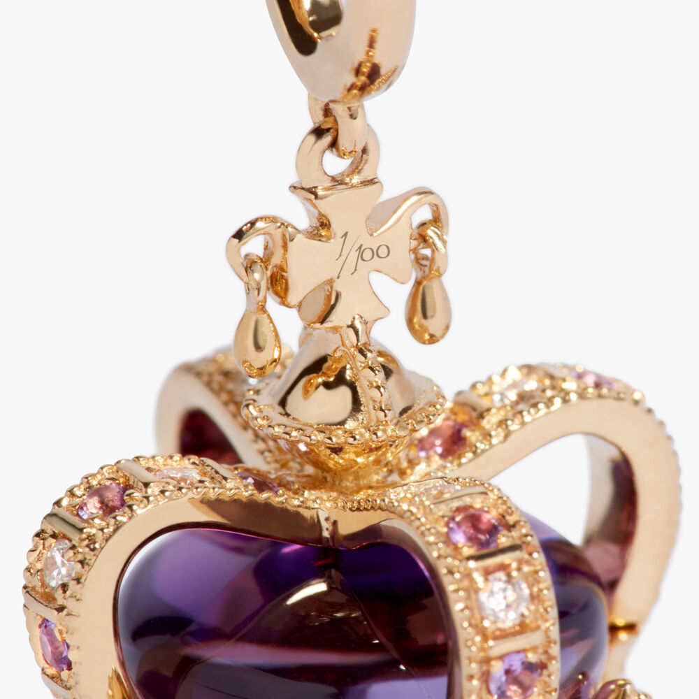 18ct Yellow Gold Amethyst & Diamond Coronation Crown Charm Bracelet | Annoushka jewelley